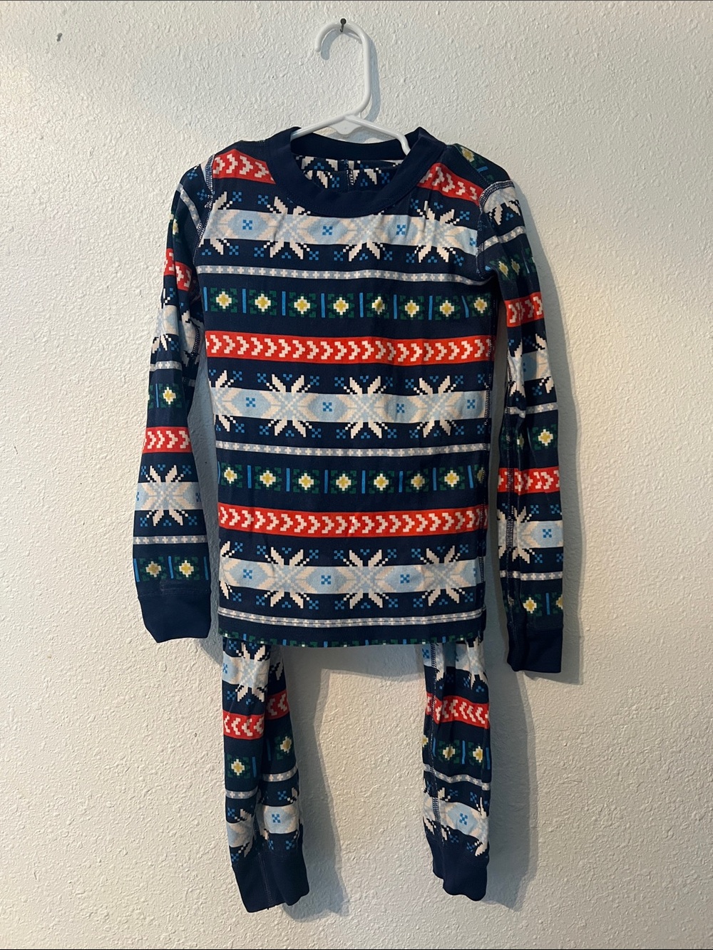 Hanna Andersson Kids Navy Fair Isle Pajama Set Small (6/7)